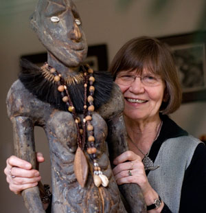 Ellen Dissanayake sits in her Seattle, Wash., home Dec. 11, 2008 with a carved female figure (nokwi) from the Kwoma people of Middle Sepik River area of Papua New Guinea, that was used in a yam ceremony and then discarded, which she acquired in 1981. Dissanayake is an independent scholar and author whose work focuses on the anthropological exploration of art and culture.